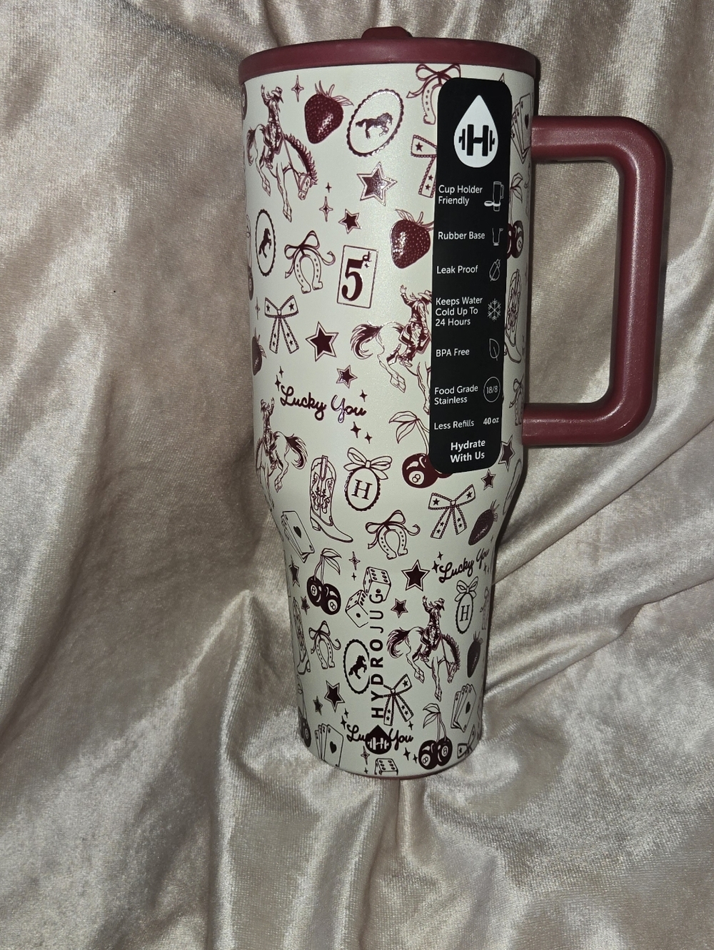 NWT Limited Edition HydroJug Red Western Charm Lucky You Tumbler 40oz - Picture 7 of 7